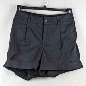 A New Day Chino Shorts Pleated Front Cuffed Black Small Elastic Back Golf Staple